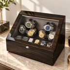 MAINIR — Remontoir Coffret Mabuchi — Ébène 6 montres + 6 rangements, vue trois-quarts — montres non incluses