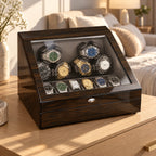 MAINIR — Remontoir Coffret Mabuchi — Ébène 6 montres + 6 rangements, mise en situation — montres non incluses