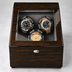 MAINIR — Remontoir Coffret Mabuchi — Ébène 3 montres + 3 rangements, vue de face — montres non incluses