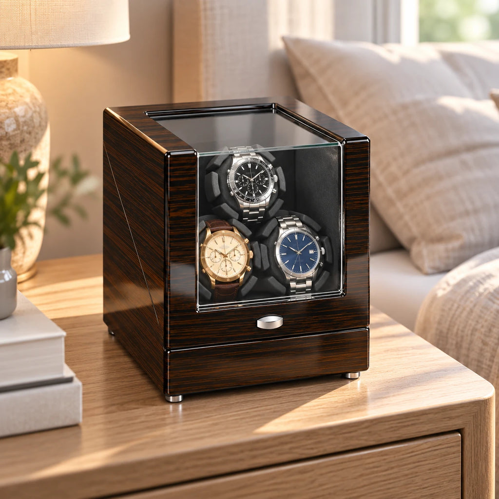 MAINIR — Remontoir Coffret Mabuchi — Ébène 3 montres, mise en situation — montres non incluses
