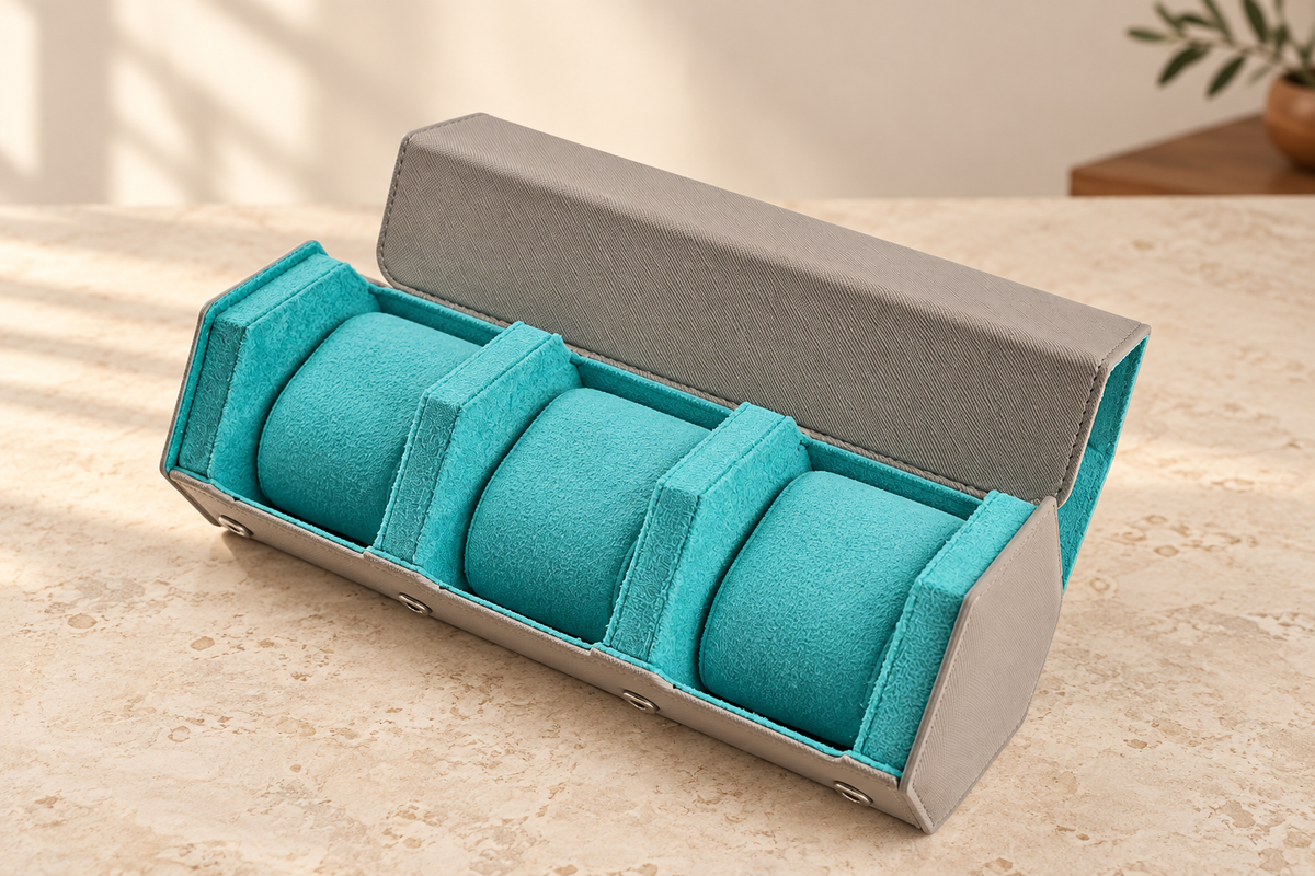 Étui Hexago gris et turquoise