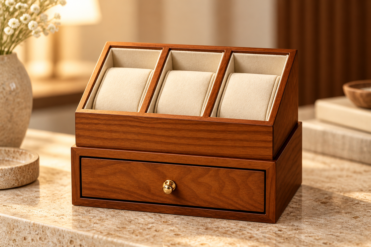 Coffret double niveau WoodTen — 3 montres — photographie produit